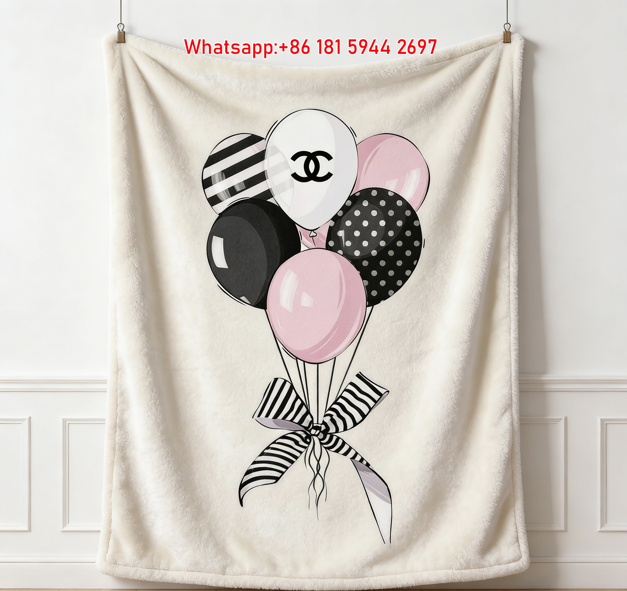 Chanel Black & Pink Balloon Flannel Sofa Throw Blanket IMG_6802
